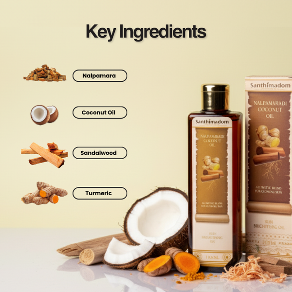 Ayurvedic Nalpamaradhi Coconut Oil for tan removal and glowing skin
