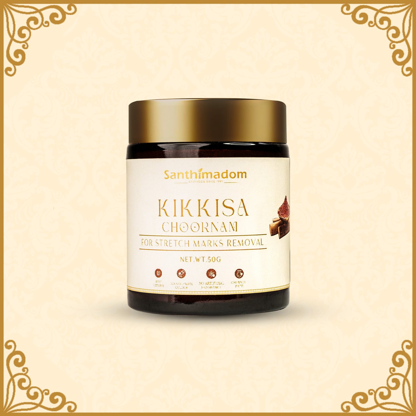 Kikkisa Choornam for Stretch Marks Removal | Stomach, thighs & all body | Powered with bio actives | For Pregnancy | Scar removal | 50g