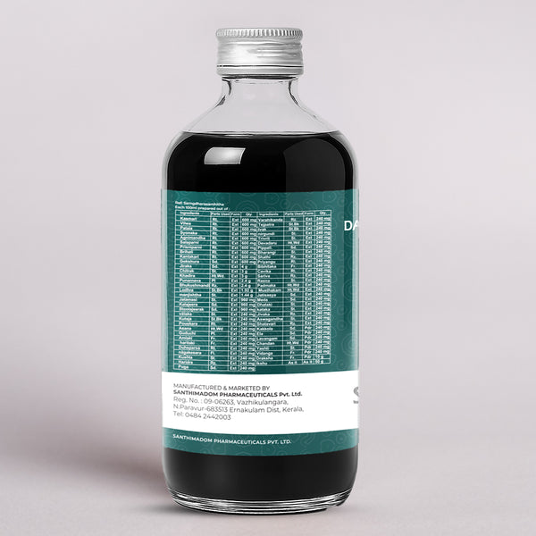 Back view of Santhimadom Ayurveda Dasamoolajeerakarishtam 450ml bottle