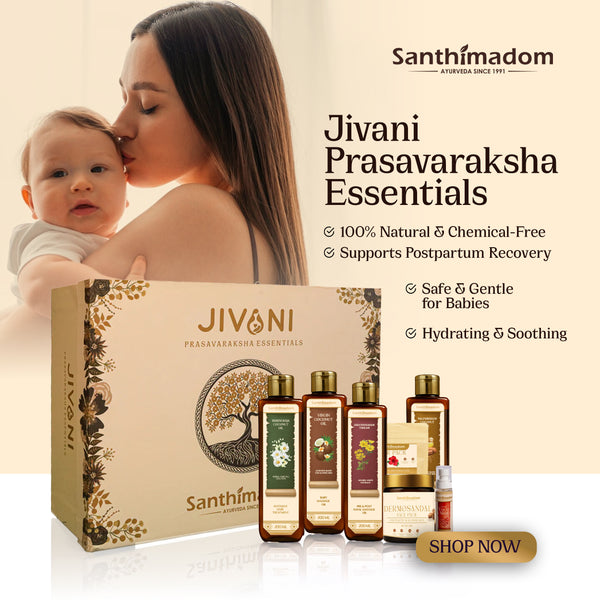 Natural mother and baby care kit with Ayurvedic oils and wellness products
