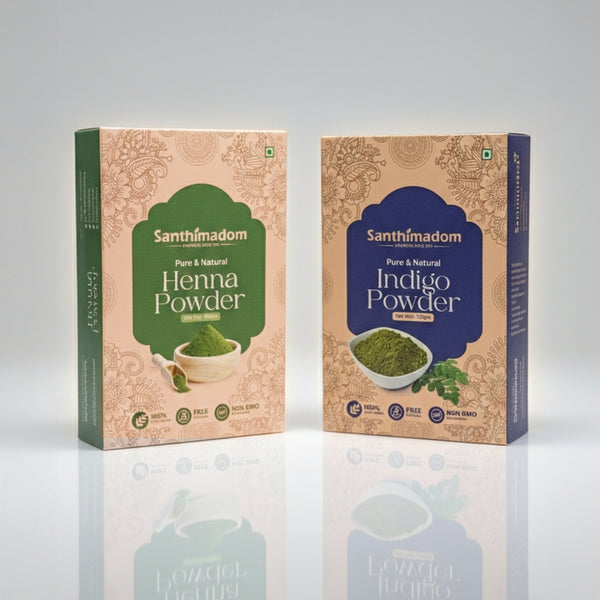 Santhimadom Ayurveda 100% plant-based herbal hair color for natural black hair and grey coverage