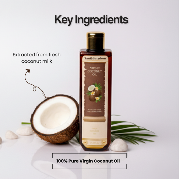Santhimadom Ayurveda Virgin Coconut Baby Massage Oil made with 100 percent pure virgin coconut oil for baby skin care