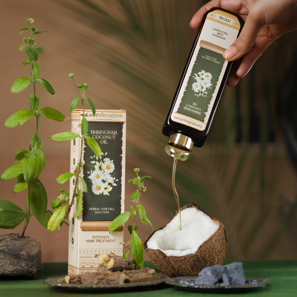 Santhimadom Ayurveda Bhringraja Coconut Oil: The Best Ayurvedic Hair Oil for Hair Fall and Regrowth