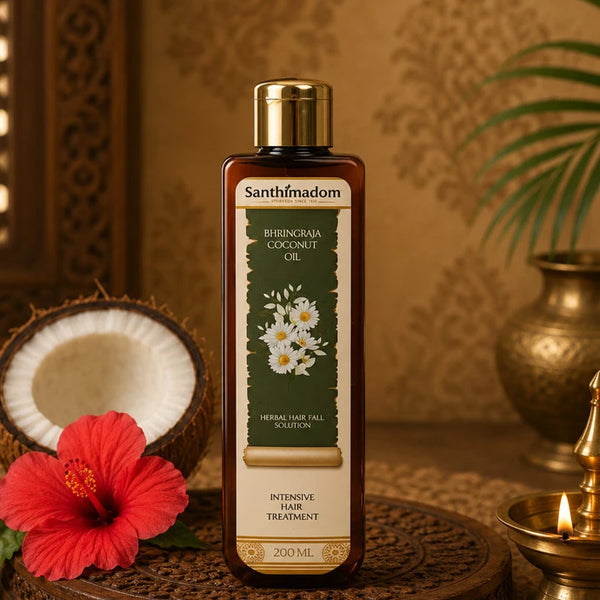Santhimadom Ayurveda Bhringraja Coconut Oil for hair growth, hair fall control, and scalp nourishment