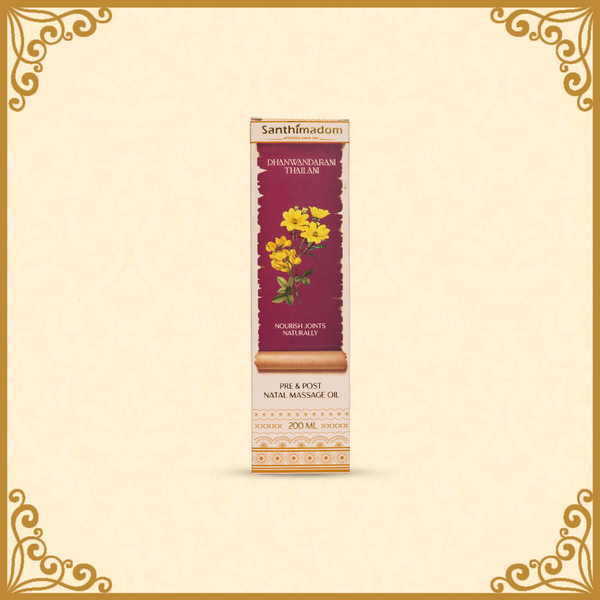 Front view of Santhimadom Ayurveda Dhanwandaram Thailam packaging