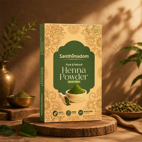 Santhimadom Ayurveda Henna Powder 125g for natural hair colouring and healthy hair care