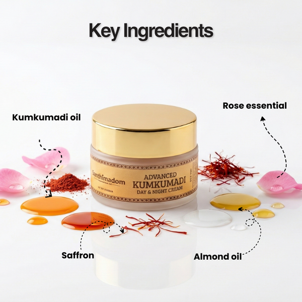 Ayurvedic Kumkumadi saffron cream for dark spots, pigmentation, and skin brightening