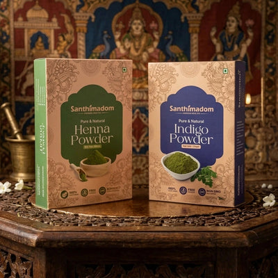 Santhimadom Ayurveda 100% plant-based herbal hair color for natural black hair and grey coverage
